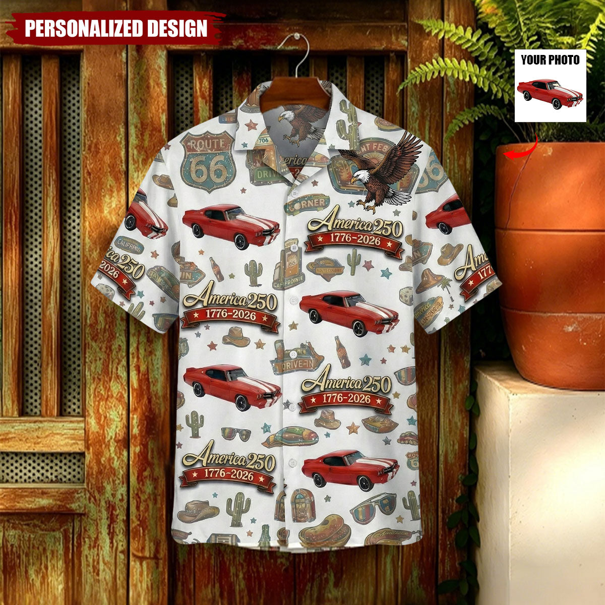 Personalized Car Photo 100 Years of Route 66 and America 250th Anniversary Hawaii Shirt