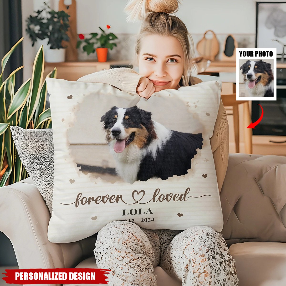 Personalized Forever Loved Memorial Pillow - Custom Photo & Name  for Loss of Loved One