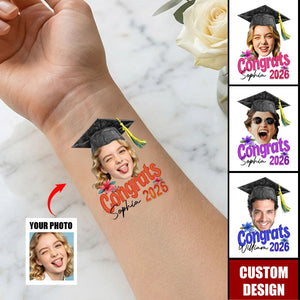 Personalized Graduation Face Temporary Tattoo - Congrats, Graduation Senior Tattoo Gift