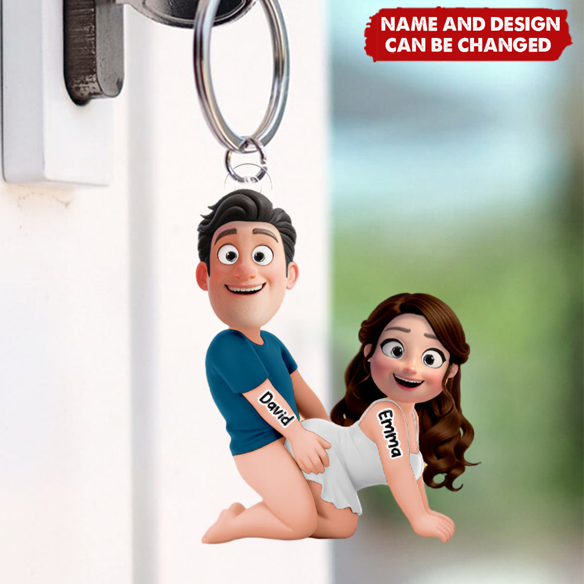 Naughty Personalized Cartoon Couple Keychain – Custom Names & Design