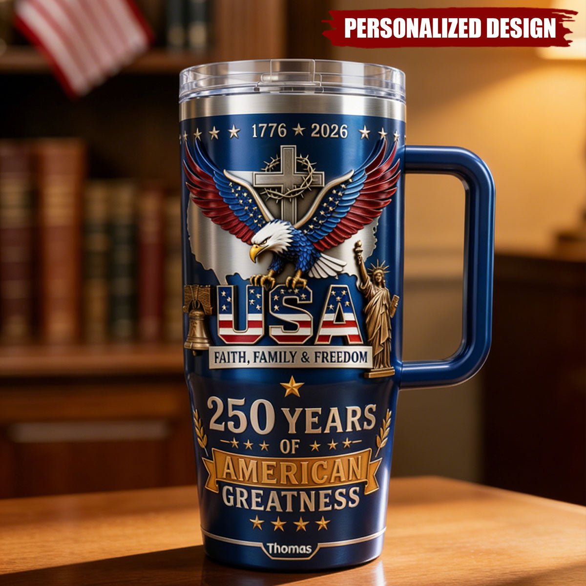 Personalized 250 Years Of American Eagle Cross 40oz Insulated Tumbler