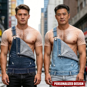Personalized Single Strap Distressed Denim Overalls T-Shirt