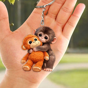 Cute Monkey Hugging Plush Keychain – Gift For friends, family, or kids