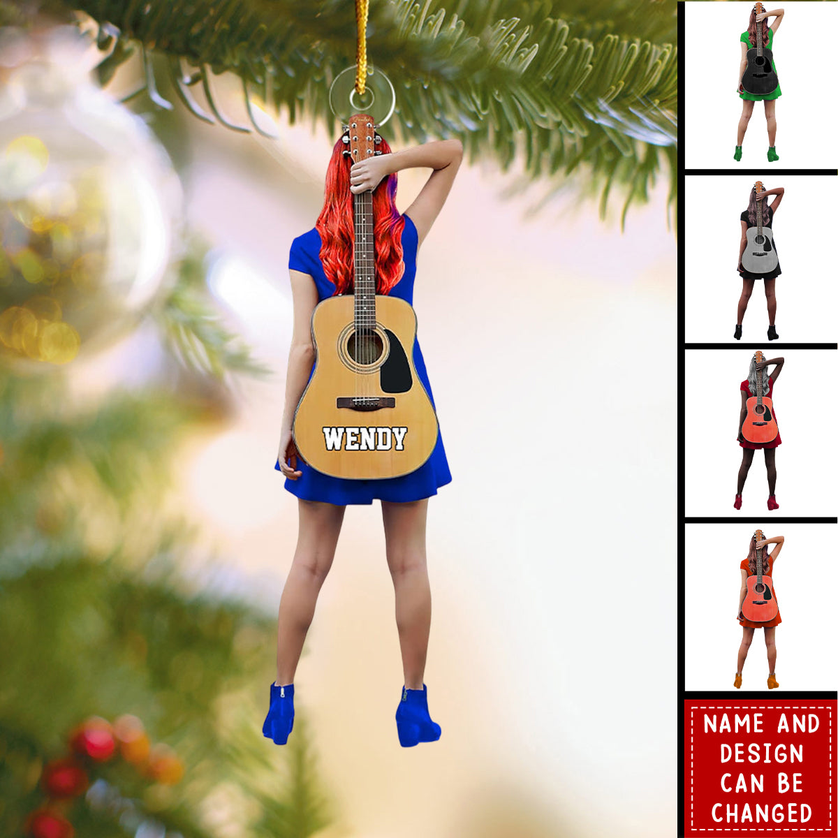 Personalized Guitar Girl Ornament – Gift For Guitar Lovers