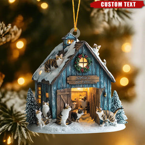 Personalized Cat Barn Christmas Ornament – Custom Text Gift for Cat Lovers