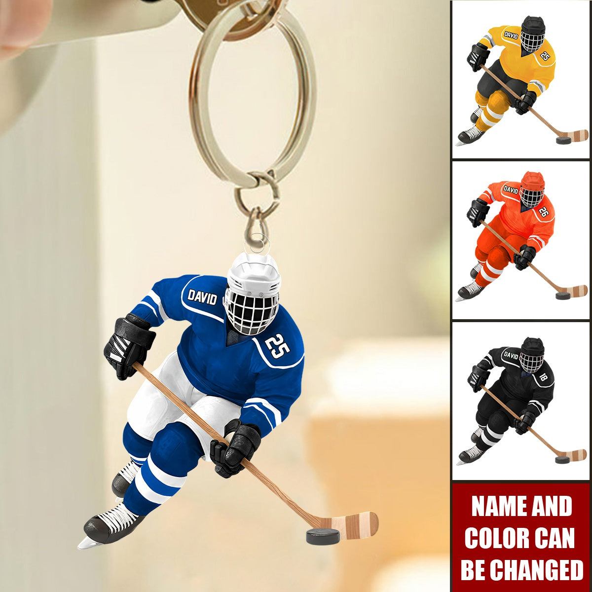 Personalized Ice Hockey Player Keychain — Gifts For Sport Lovers