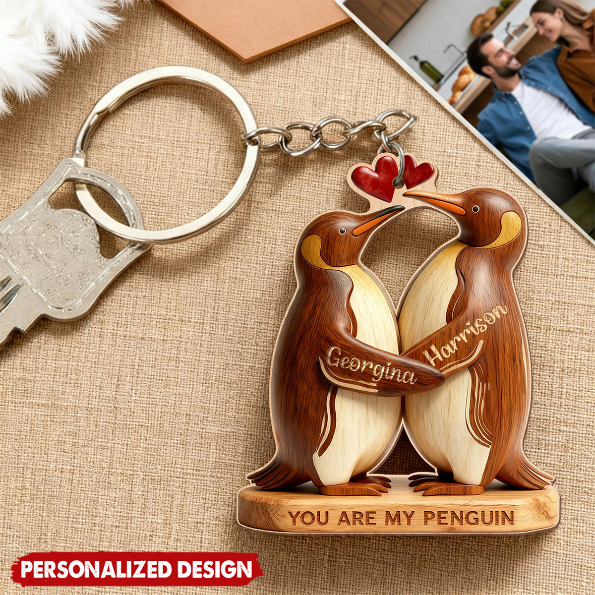 Personalized Penguin Couple  Keychain – Custom Names Gift for Couples