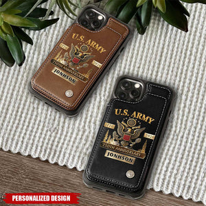 Personalized U.S. Army Leather Wallet Phone Case - Custom Name Military Veteran Gift