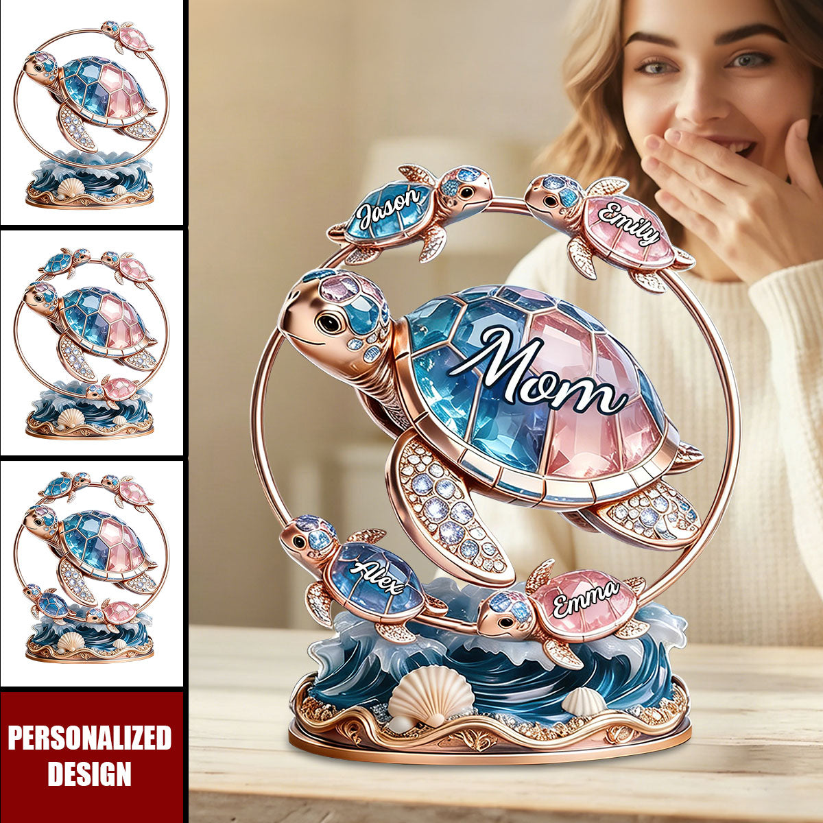 Personalized Mom Sea Turtle Family Desktop Ornament -  Gift for Mom, Mother’s Day Gift