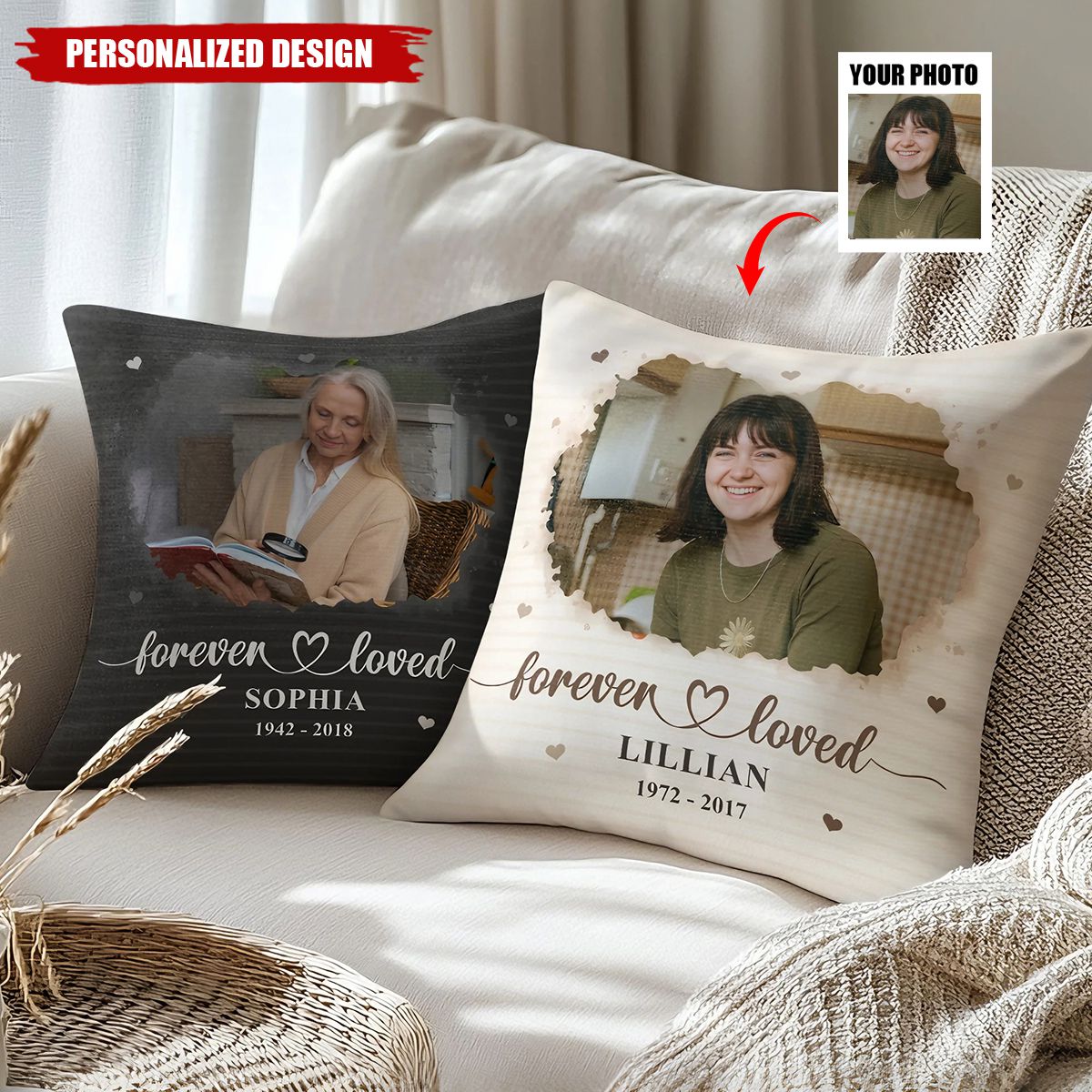 Personalized Forever Loved Memorial Pillow - Custom Photo & Name  for Loss of Loved One