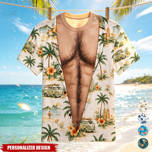 Personalized Men's Funny Fake Open Optical Illusion Tropical Print Crew Neck T-Shirt