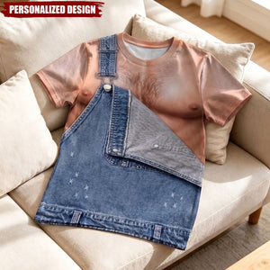 Personalized Single Strap Distressed Denim Overalls T-Shirt
