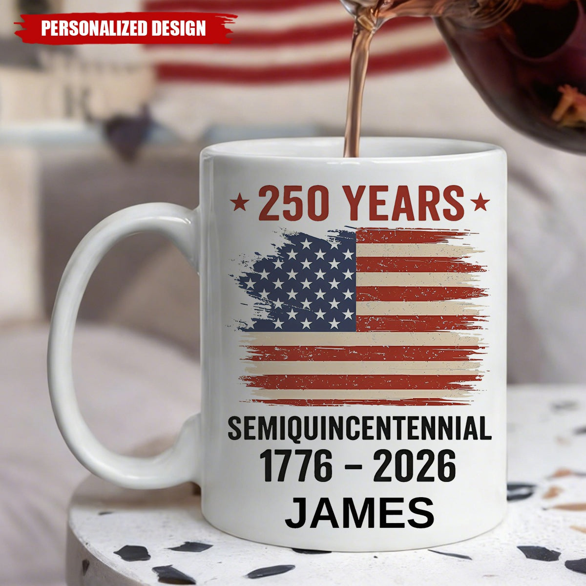 Personalized 250th Anniversary USA Mug – Patriotic American Flag Coffee Cup