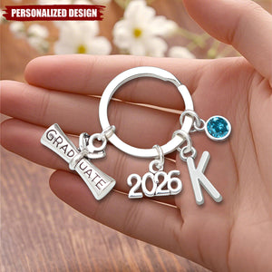 Personalized 2026 Graduation Keychain - Custom Initial & Birthstone Graduate Gift