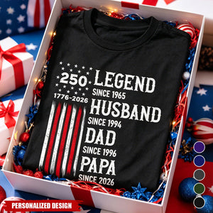 Personalized “Legend Husband Dad Papa Since” American Flag T-Shirt -Gift for Dad,Grandpa