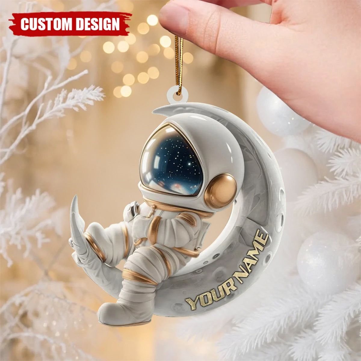 Custom Astronaut Moon Ornament – Personalized Space Lover Christmas Decoration