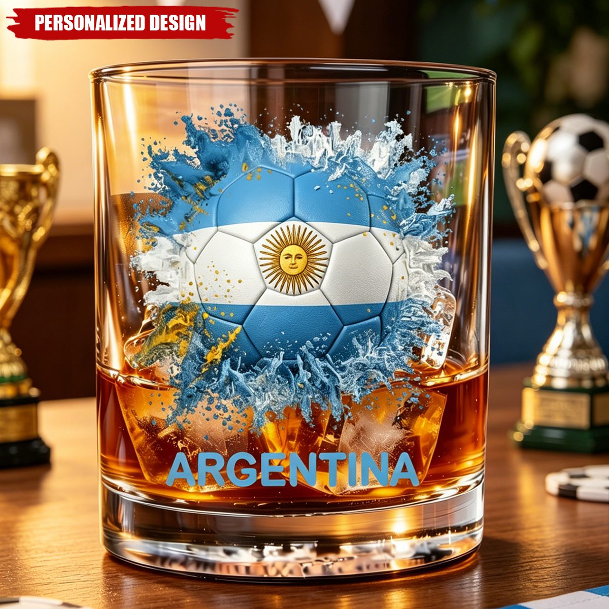 Personalized Country Flag Soccer Whiskey Glass - Custom Name