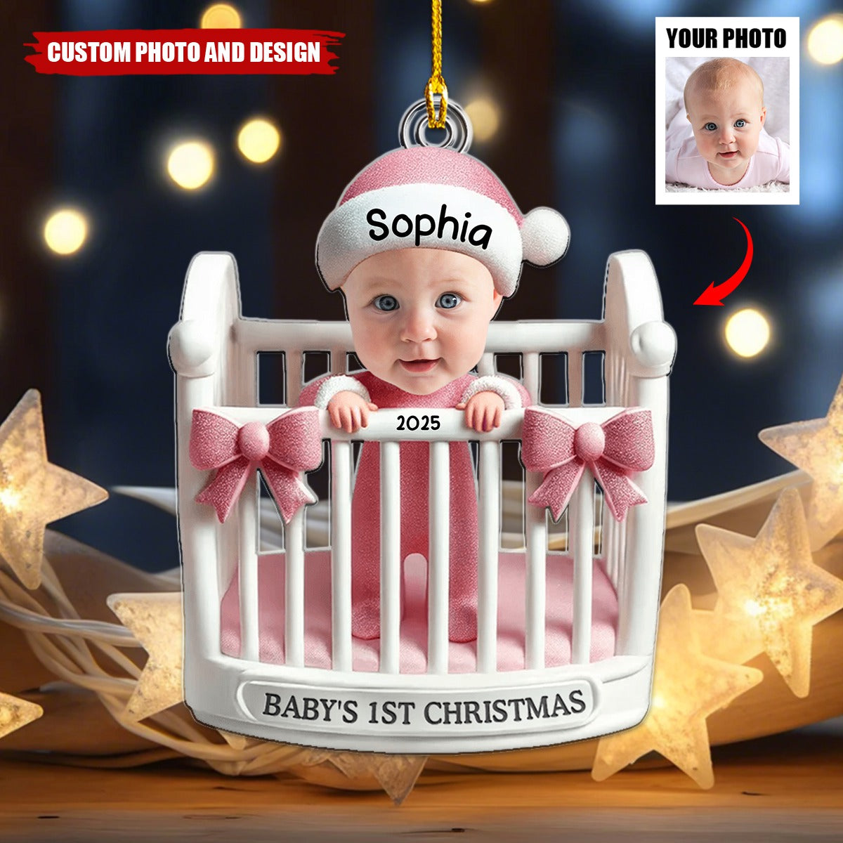 Personalized Baby’s 1st Christmas Photo Ornament – Custom Name & Year Keepsake