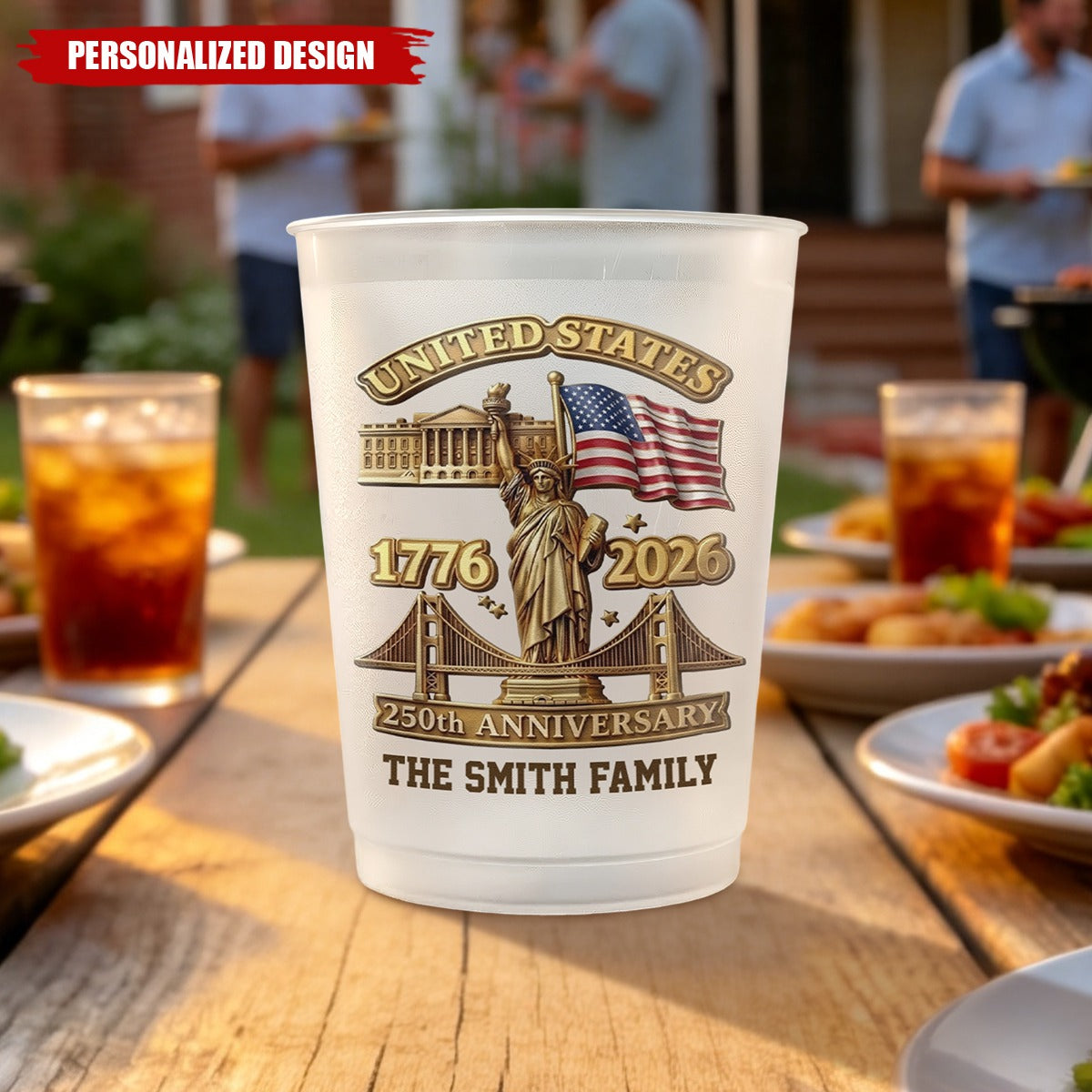 Personalized 250th Anniversary USA Cups - Custom Family Name 4th of July Gift