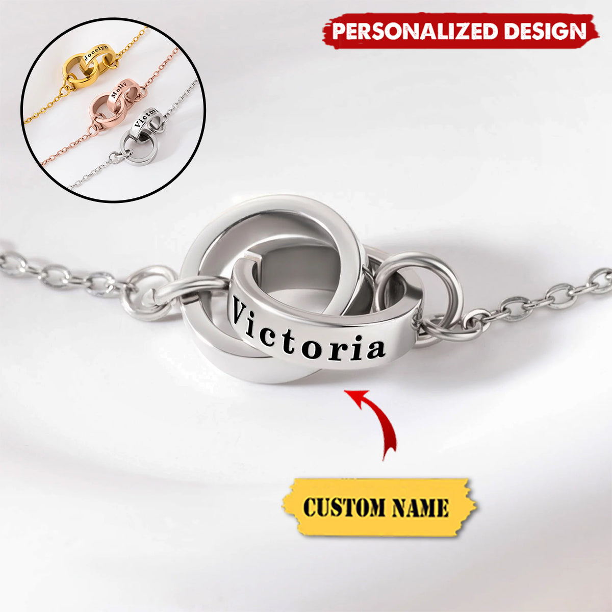 Personalized Double Circle Bracelet — Custom Name Valentine’s Day Gift