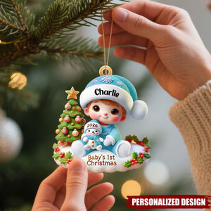 Personalized Baby’s First Christmas Santa Hat Flat Acrylic Ornament