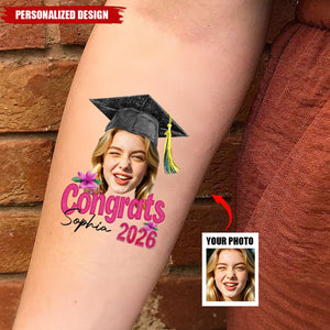 Personalized Graduation Face Temporary Tattoo - Congrats, Graduation Senior Tattoo Gift