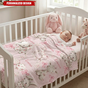 Personalized Pink Floral Baby Blanket - Custom Name Cute Animal Print for Girls