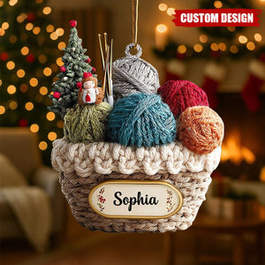 Personalized Knitting Basket Christmas Ornament - Gift For Knitting Lover