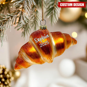 Custom Croissant Christmas Ornament – Personalized Name & Year