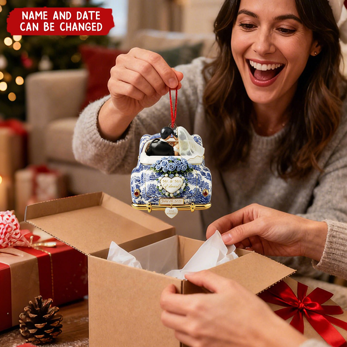 Personalized Just Married Car Ornament – Wedding Gifts For Couple