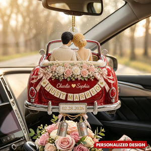 Personalized Just Married Car Ornament Wedding Gift For Newlywed Couples