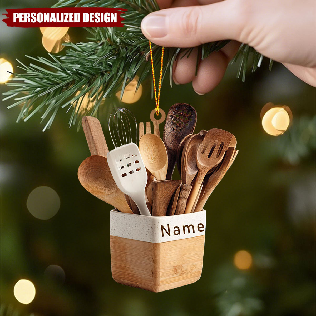 Personalized Kitchen Utensil Ornament – Custom Name Chef Gift
