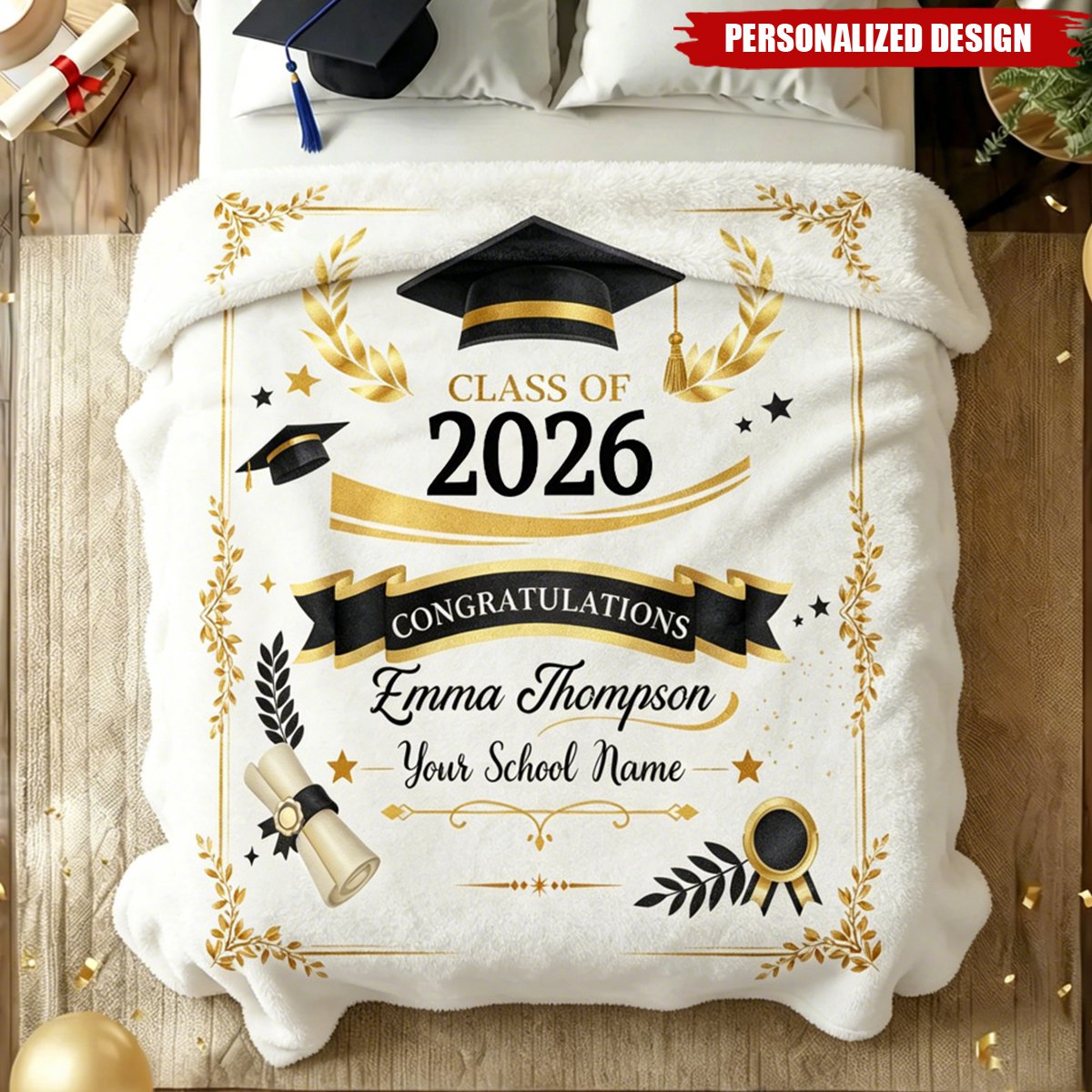 Personalized Graduation Blanket - Custom Name Class of 2026 Gift