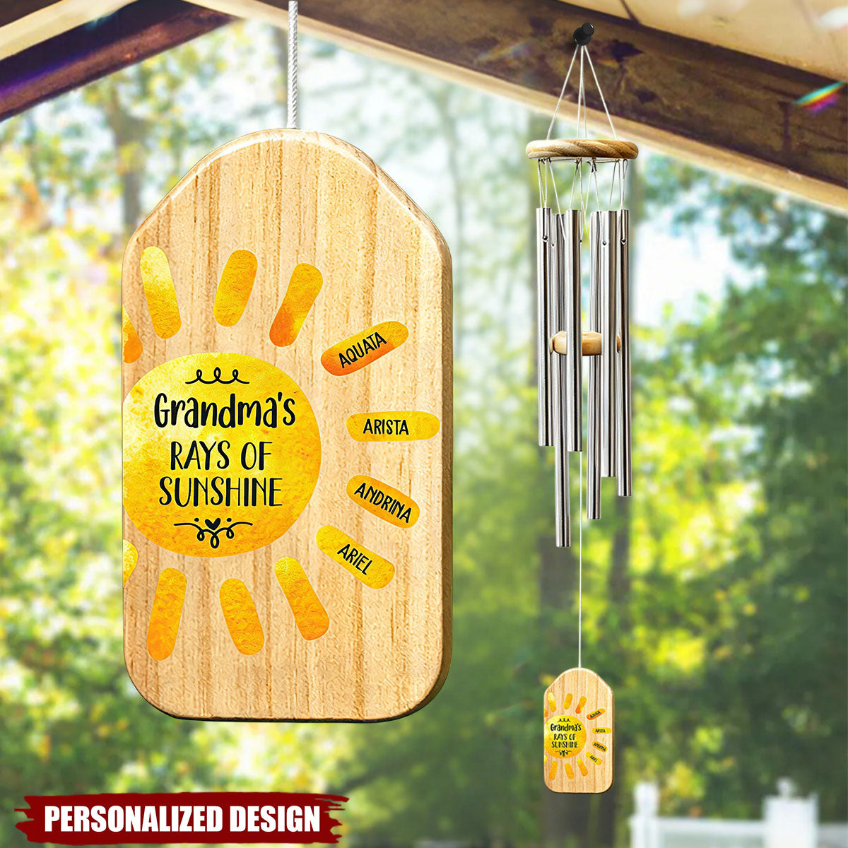 Personalized Grandma's Rays of Sunshine Wind Chime - Grandchildren Names Gift for Grandma