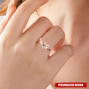 Personalized Heart Birthstone Ring – Gift for Mom, Grandma