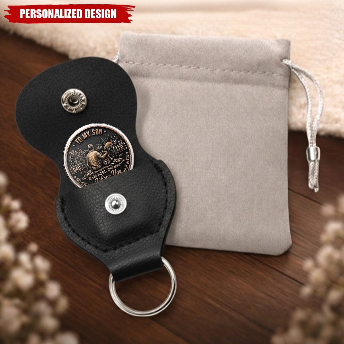 Personalized To My Son Custom Coin With Leather Keychain- Gift From Dad