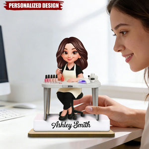 Personalized Cute Cartoon Nail Technician Wooden Plaque –Thoughtful Gift for Nail Technician