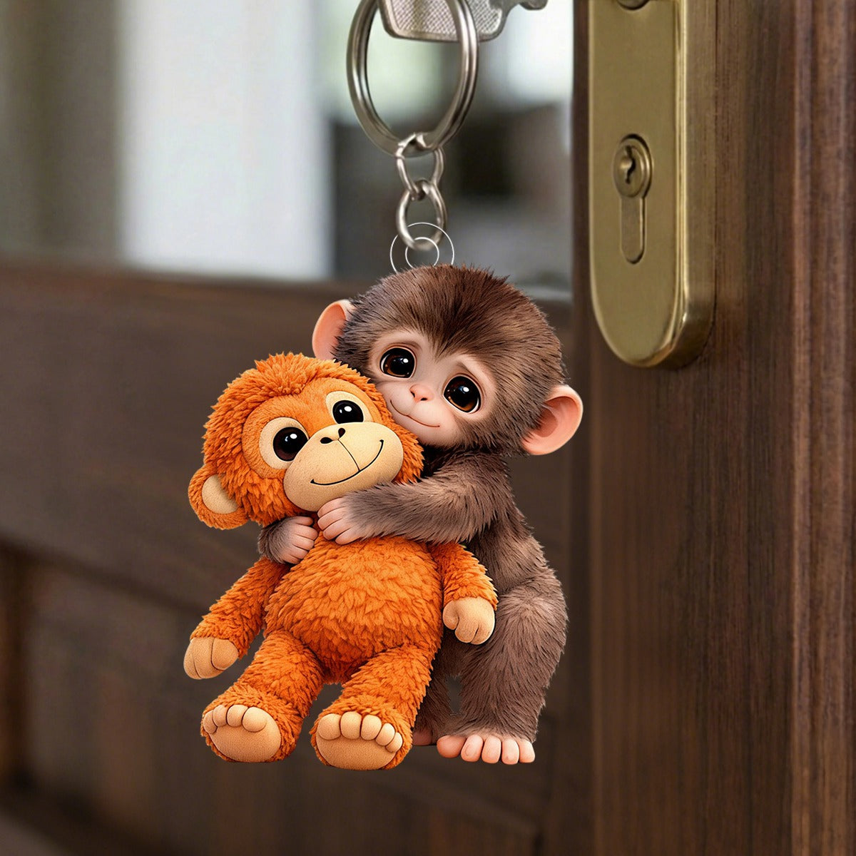Cute Monkey Hugging Plush Keychain – Gift For friends, family, or kids