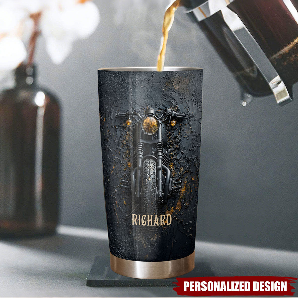 Personalized Motorcycle Tumbler - Custom Name Gift for Bikers