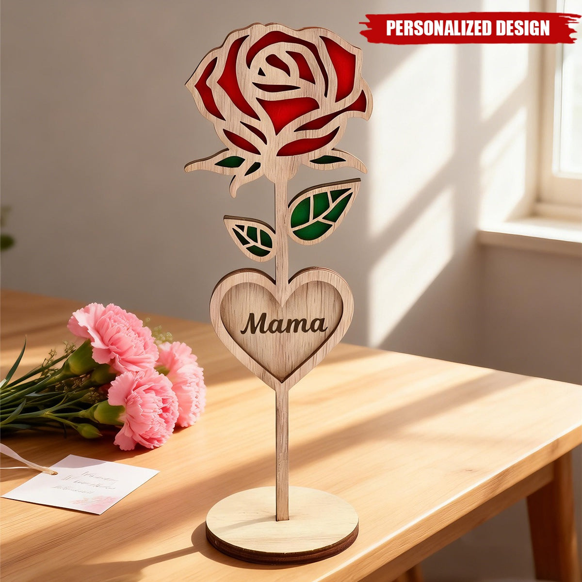 Personalized Wooden Rose desktop decor - Mother's Day Gift