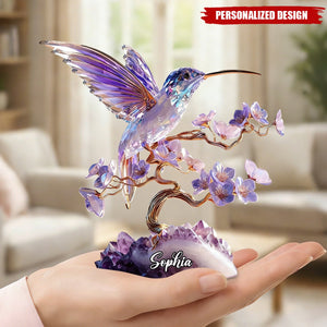 Personalized Amethyst Styled Hummingbird Plaque - Nature Inspired Keepsake Gift