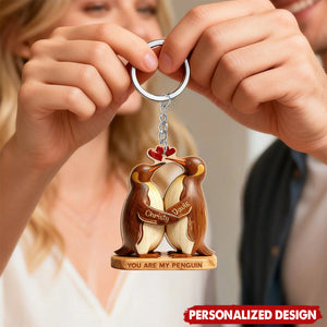 Personalized Penguin Couple  Keychain – Custom Names Gift for Couples