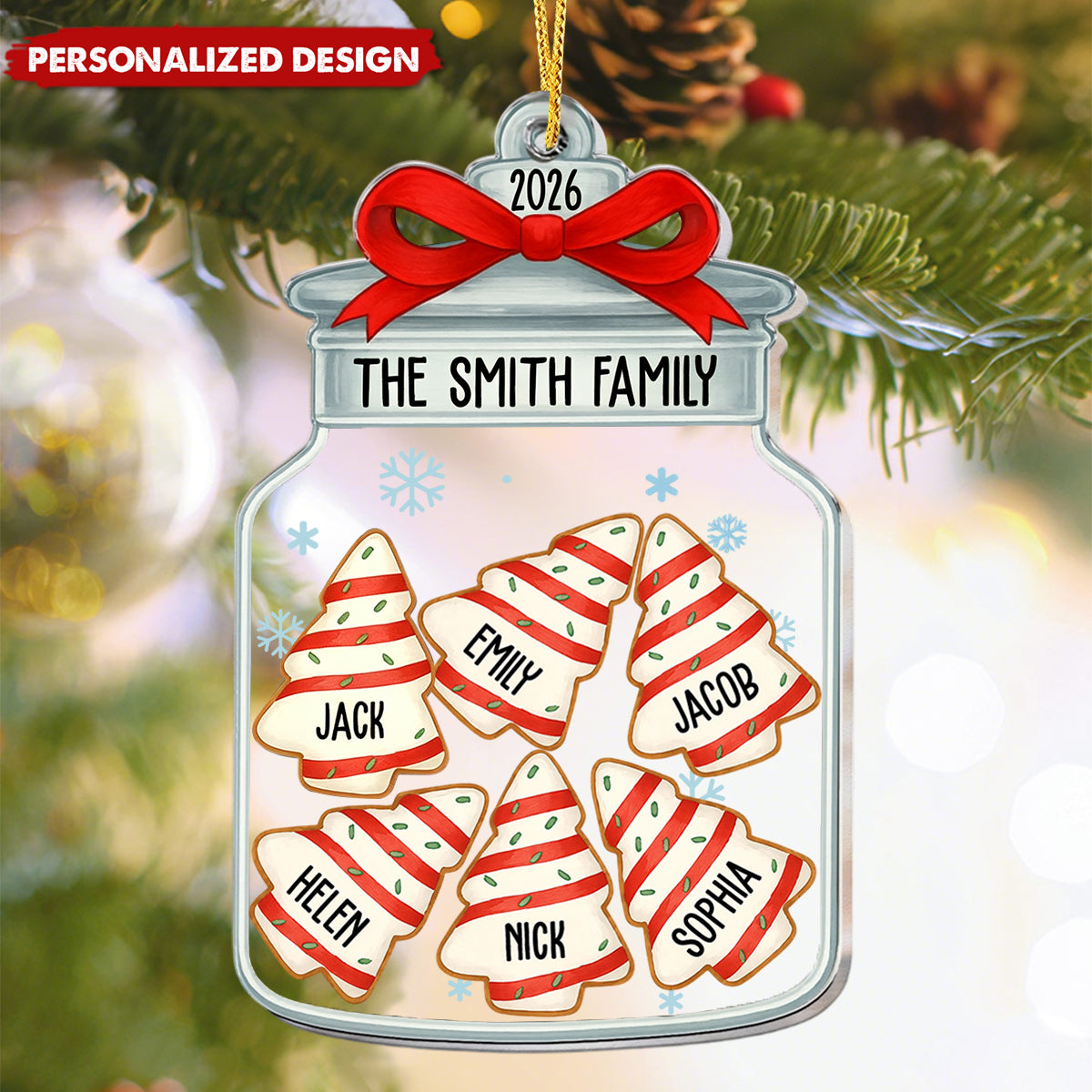 Personalized Family Name Christmas Cookie Jar Acrylic Ornament