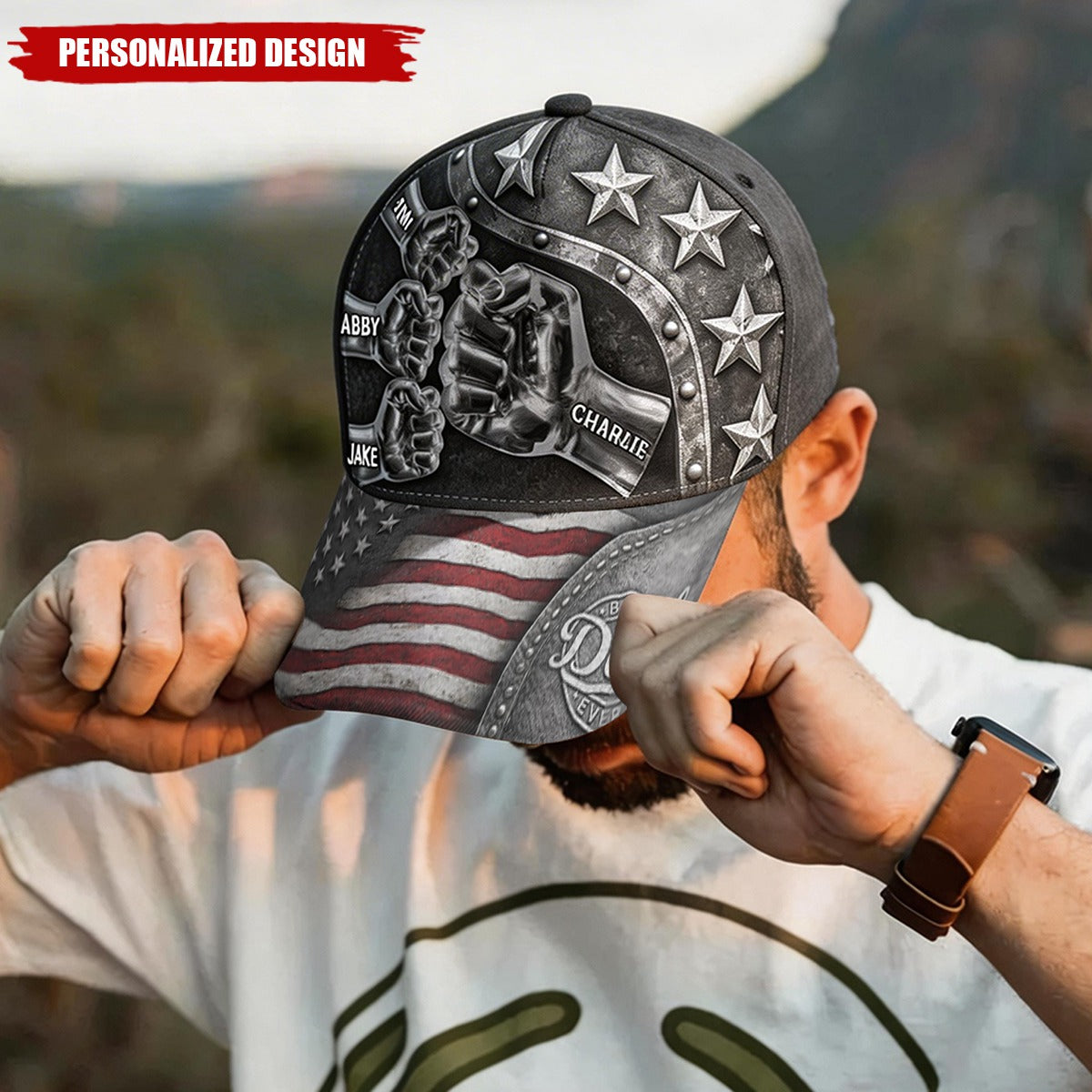 Personalized Dad Fist Bump American Flag Cap – Custom Gift For Dad