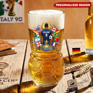 Personalized Best Dad Ever Soccer Beer Glass - Custom Name Number