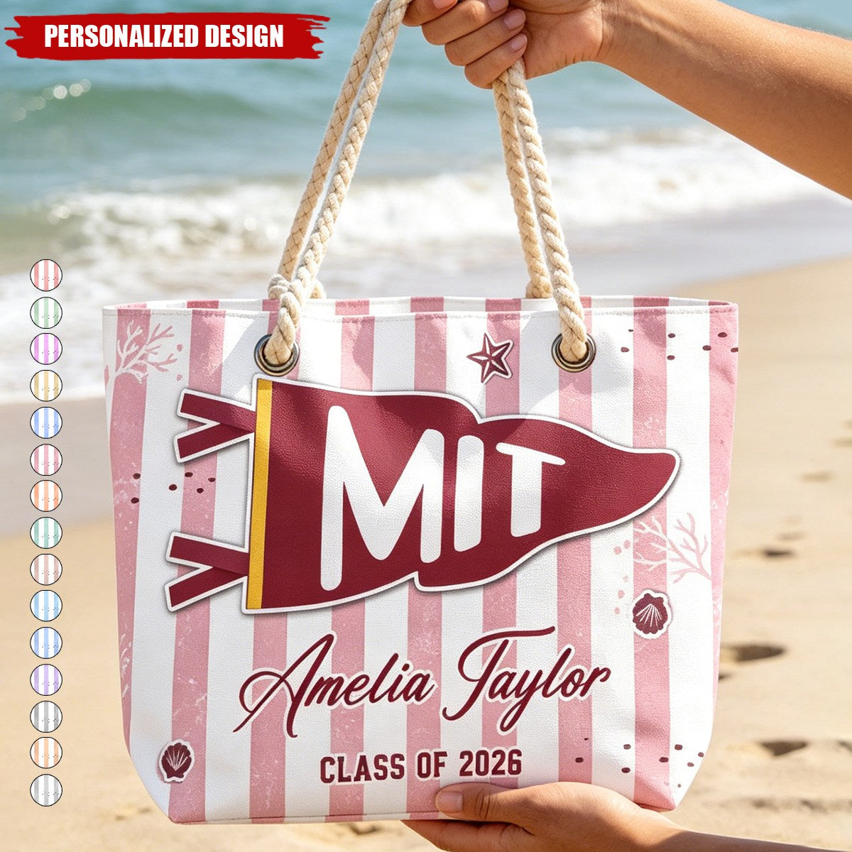 Personalized College Pennant Beach Tote - Custom Name & Class Year