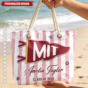 Personalized College Pennant Beach Tote - Custom Name & Class Year