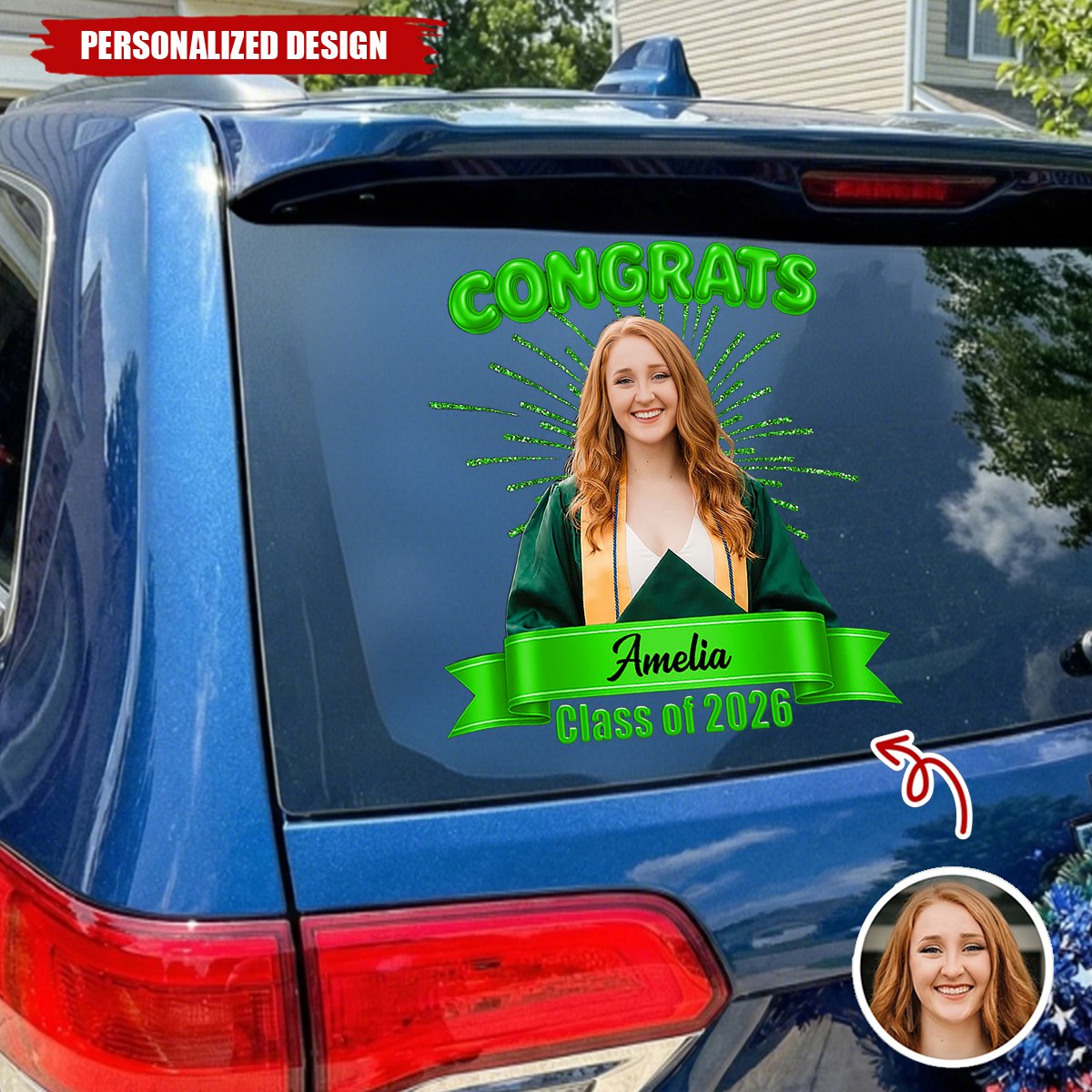 Personalized 2026 Graduation Photo Car Decal - Custom Photo & Name Sticker