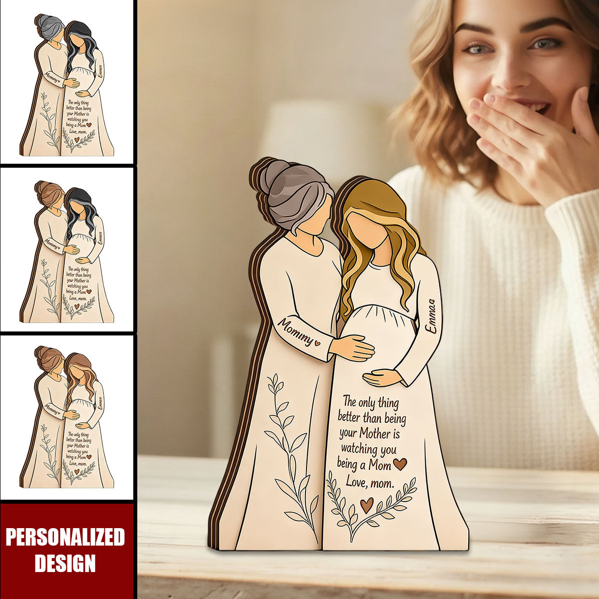 Personalized Mother & Pregnant Daughter Wooden plaque - Custom Names