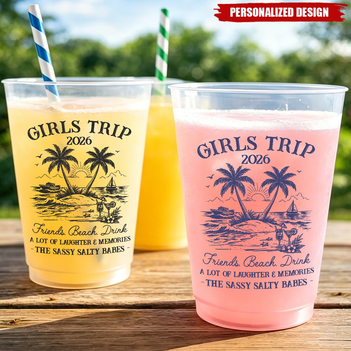 Personalized Girls Trip 2026 Beach Party Cups - Vacation And Travel Gifts For Best Friends, Family